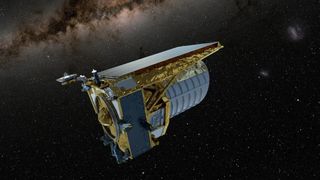 An illustration of ESA's "dark universe detective" spacecraft Euclid, which is ready for full science mode.