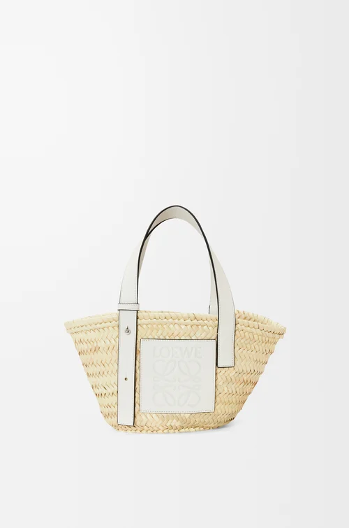 Small Basket Bag in Palm Leaf and Calfskin