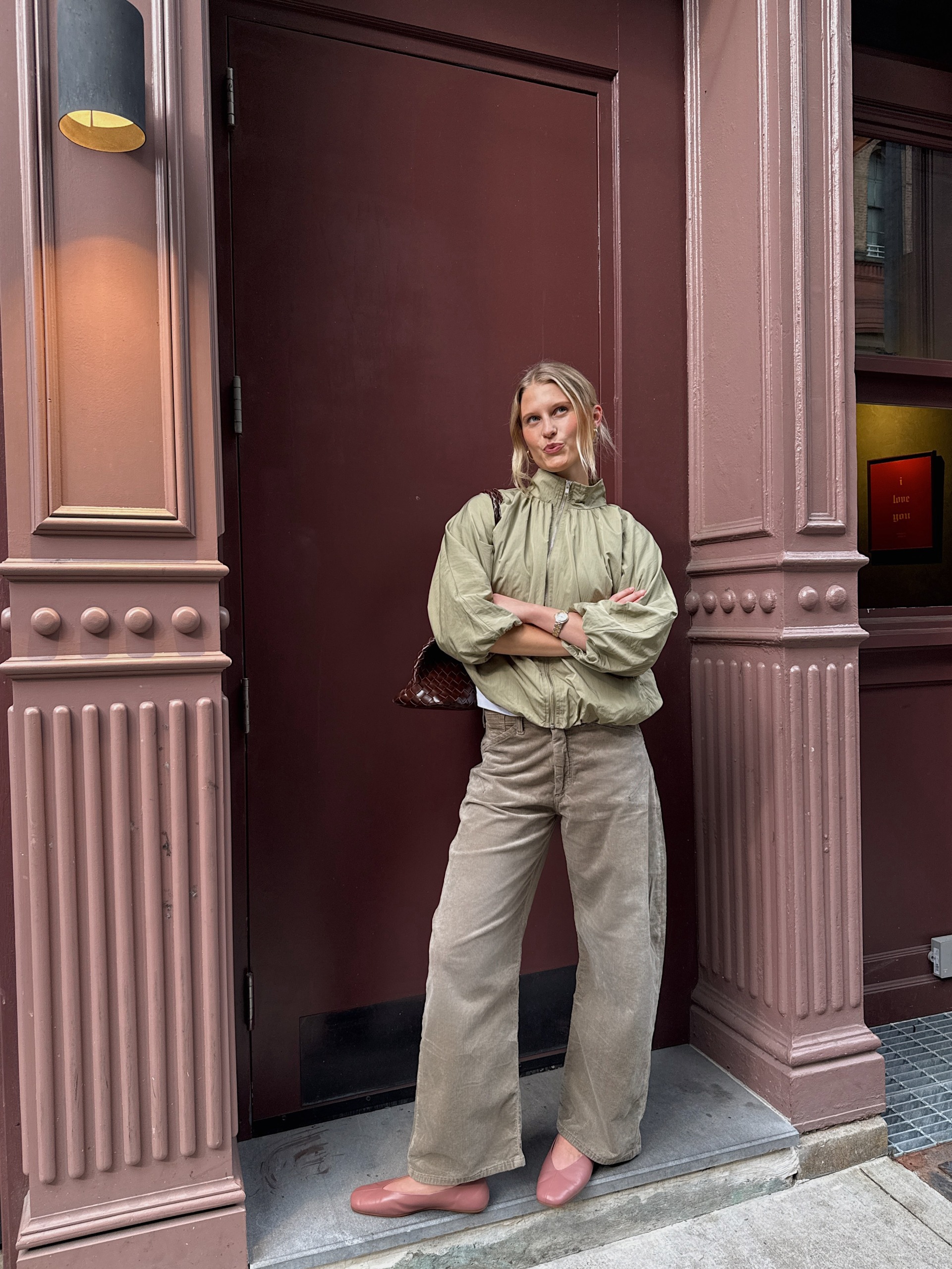 An image of a woman wearing green denim outfit fall 2026