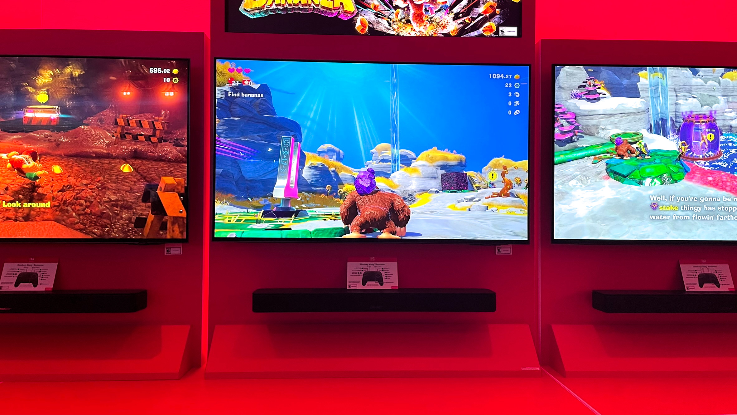 A TV showing a demo of Donkey Kong Bonanza at the Switch 2 NYC preview event on April 4, 2025