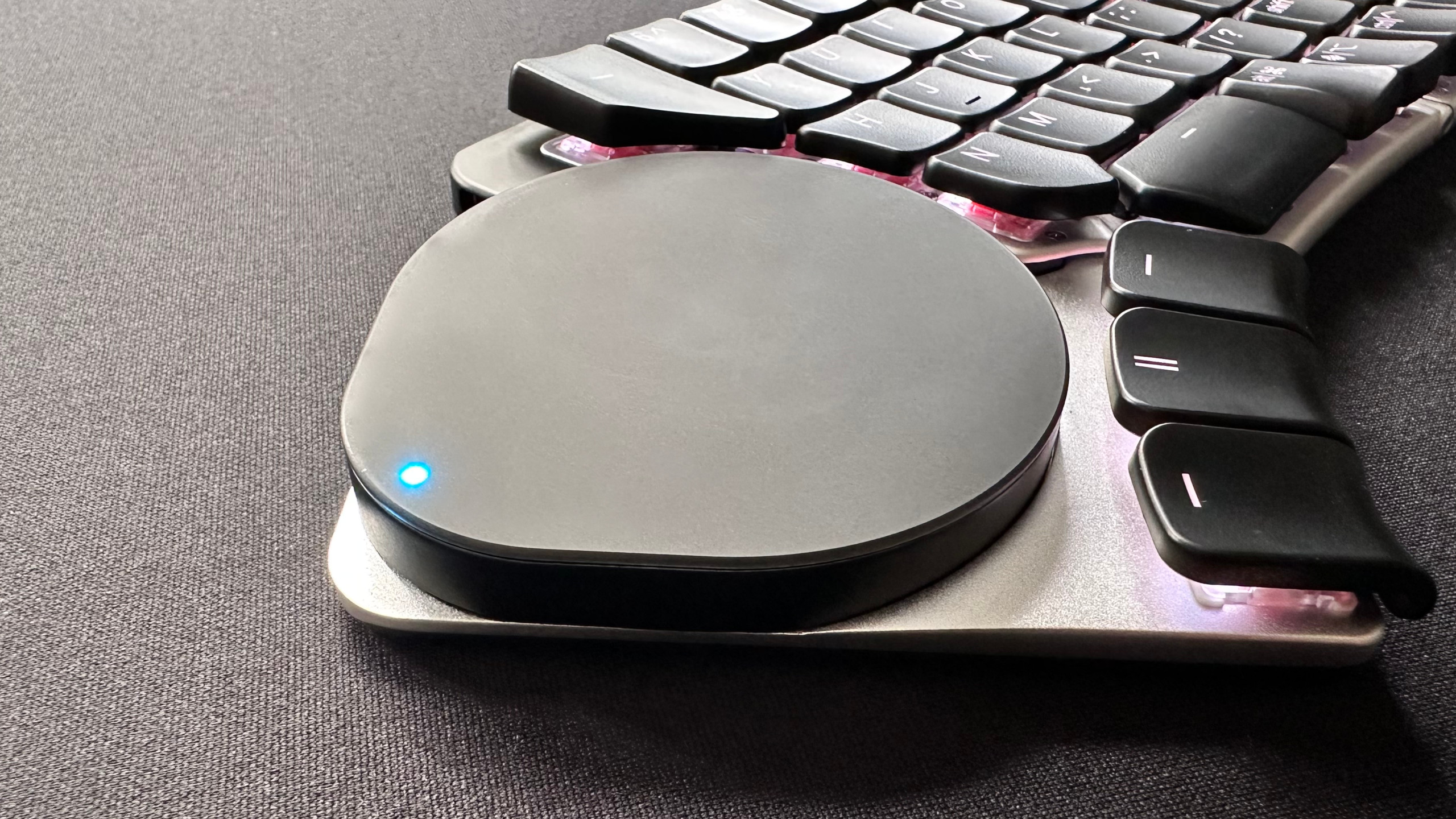 A close-up photo of the Touch module for the Naya Create ergonomic keyboard