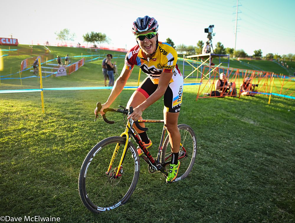 2014 winner Meredith Miller (Noosa Pro Team) warming up before the sun went down