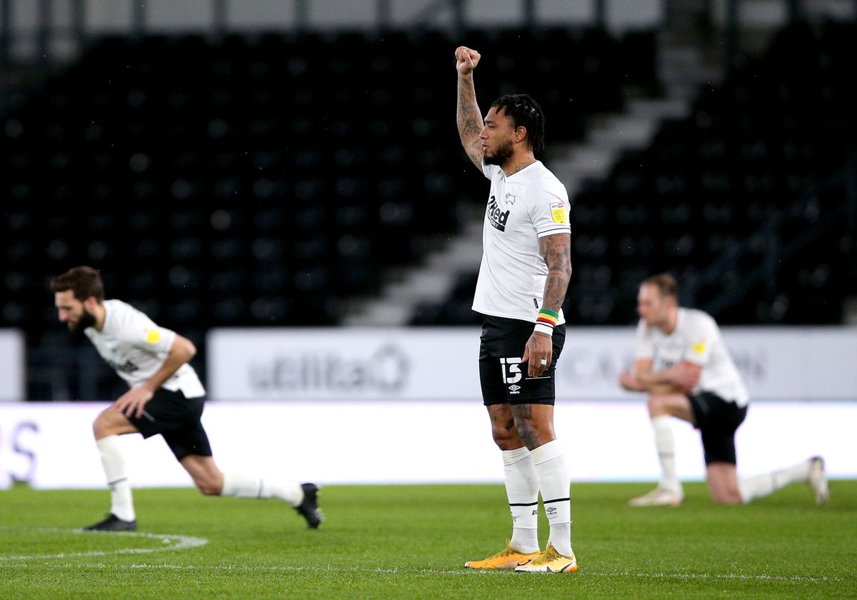 Derby’s Colin Kazim-Richards stopped taking a knee after receiving racist abuse.