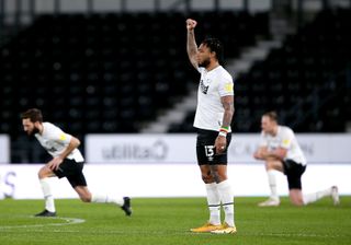 Derby’s Colin Kazim-Richards stopped taking a knee after receiving racist abuse.