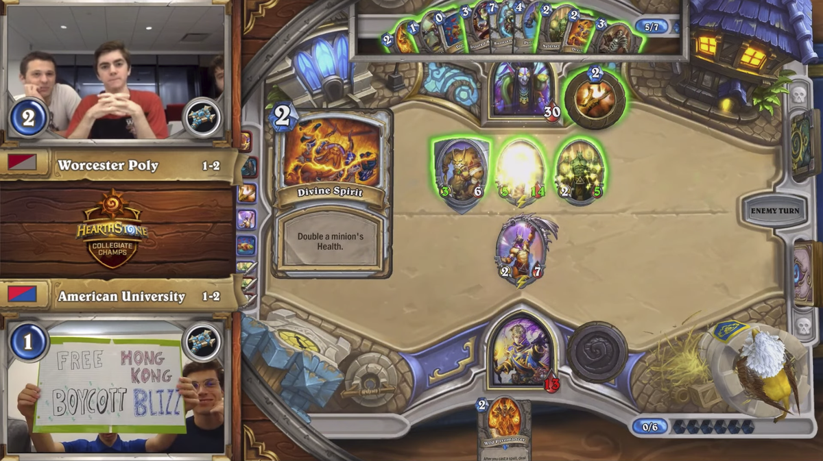 Collegiate Hearthstone Championship match ends with call to 'free Hong Kong, boycott Blizz'