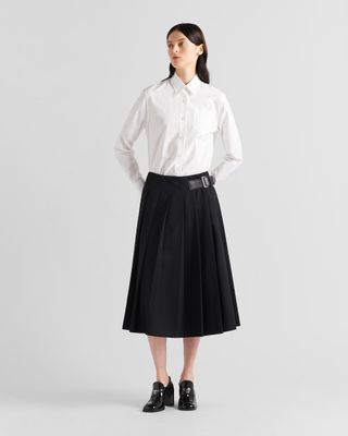 Prada, Gathered Cotton-Blend Poplin Midi Skirt