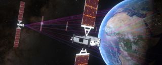 Satellites beaming a signal to Earth
