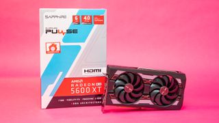 AMD Radeon RX 5600 XT against a pink background