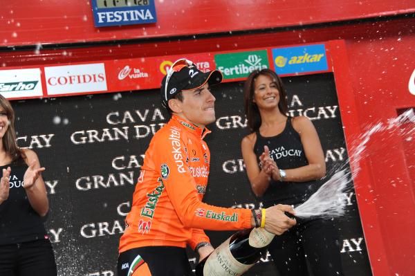 Igor Anton (Euskaltel-Euskadi) celebrates on the podium
