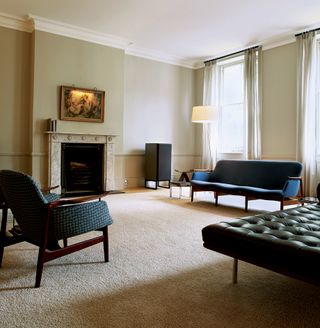 ‘Barcelona’ daybed by Mies van der Rohe; ‘N35’ sofa by Finn Juhl