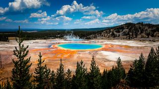 The Grand Prismatic Spring is one of the many hydrothermal surface features supplied by the network of underground fluid pathways.