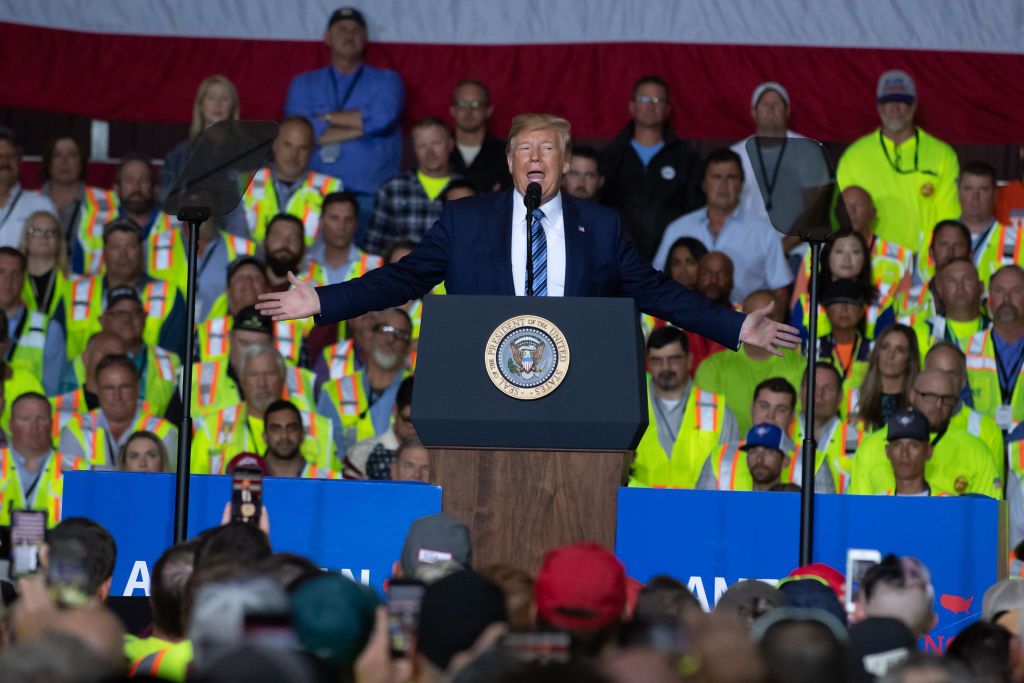 President Trump speaks to people in Pennsylvania.