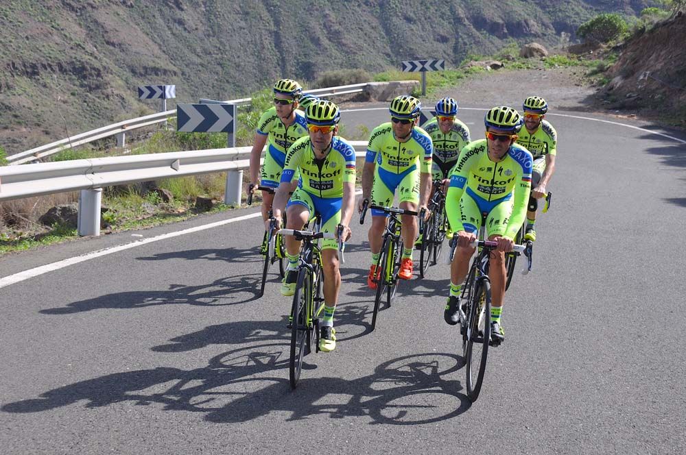 Some of the riders hit a climb