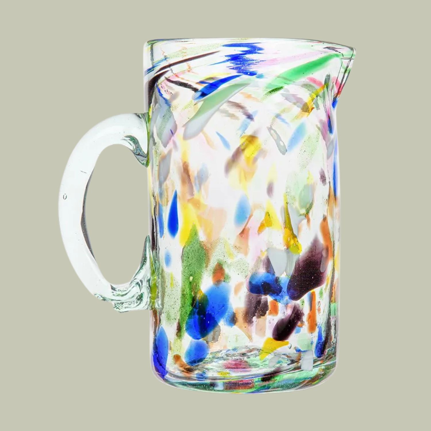 A multi-color glass jug