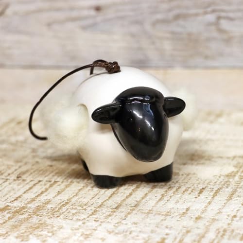 'woolie' Hanging Ceramic Sheep With Wool