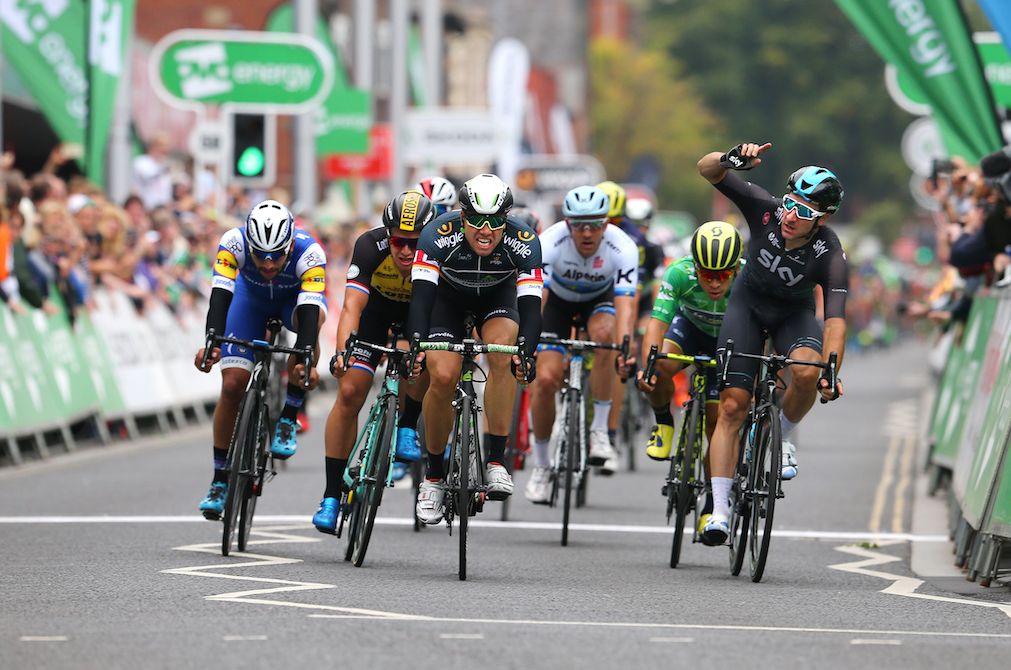 The final sprint on stage 2 of the Tour of Britain