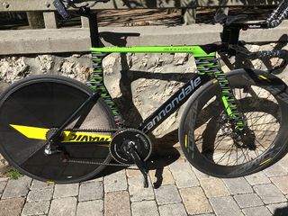 The Cannondale Super Slice disc TT bike on display at Tirreno-Adriatico