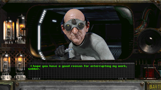 A bald scientist: one of the talking heads added to Fallout 2 by a modder named Goat_Boy
