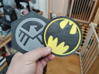 3D printed Batman and S.H.I.E.L.D coasters