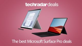 Microsoft Surface Pro 9 and Pro X on a pink background