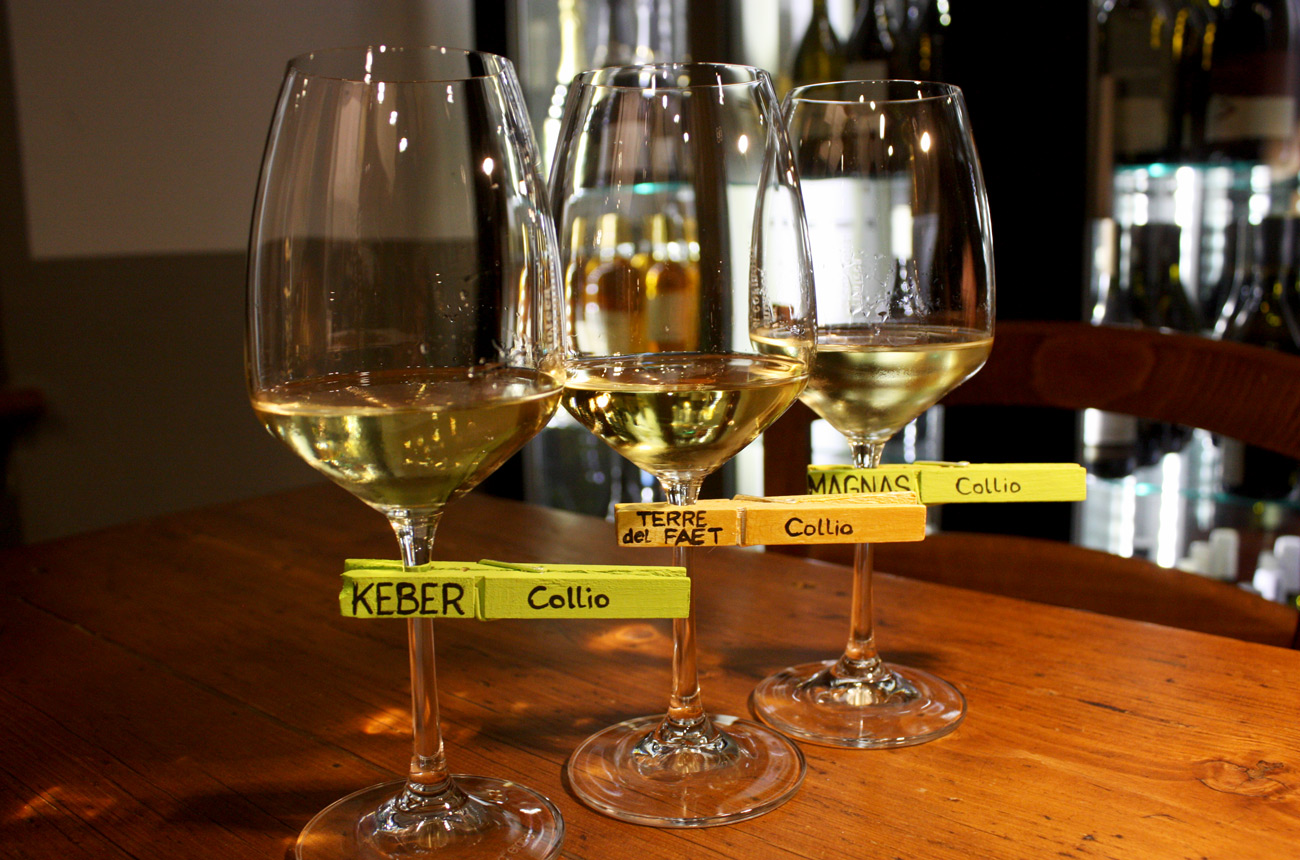 Glasses of white wine at Enoteca di Cormons, Udine