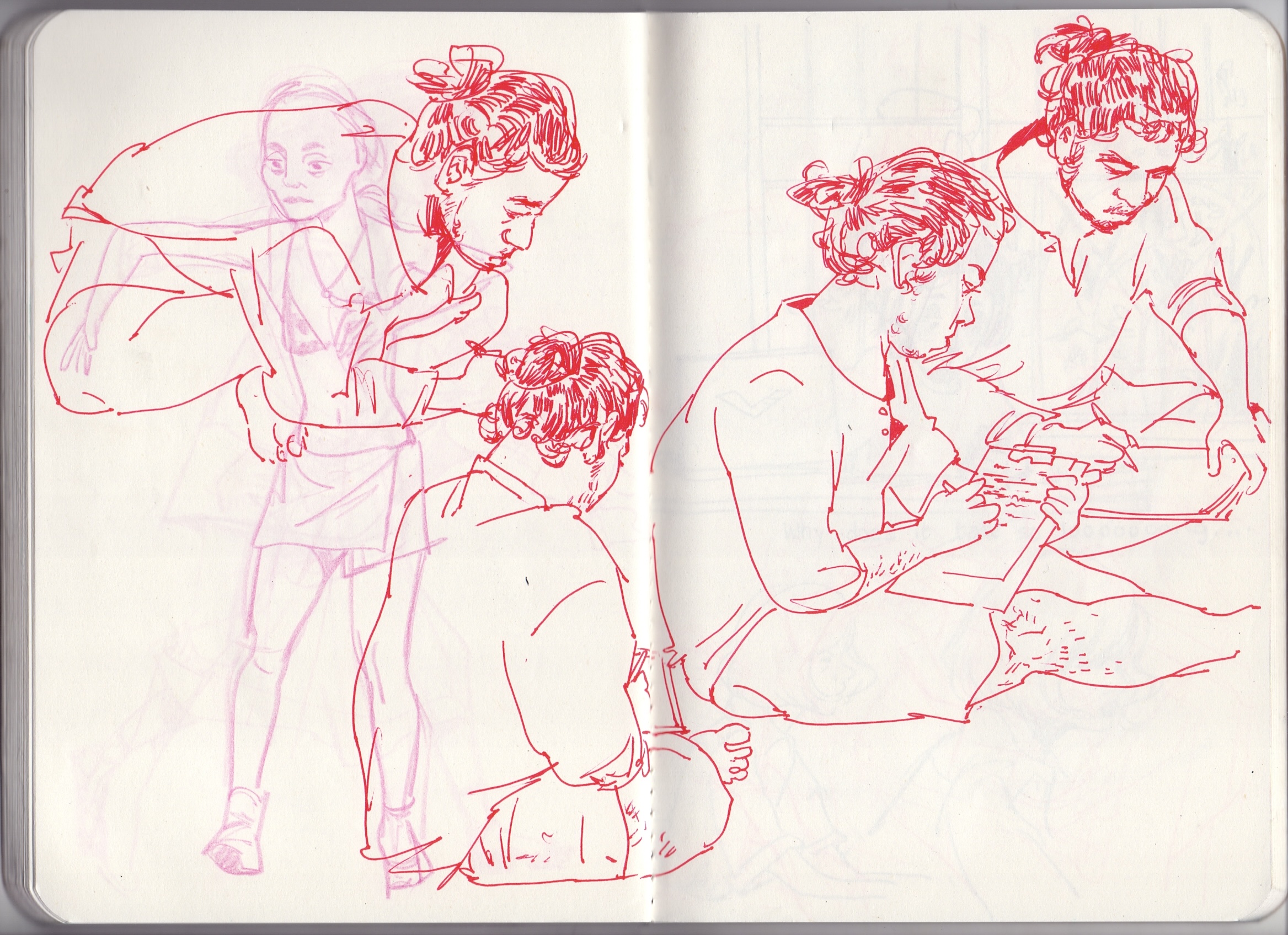 Artist sketchbook; drawings of people in a sketchbook