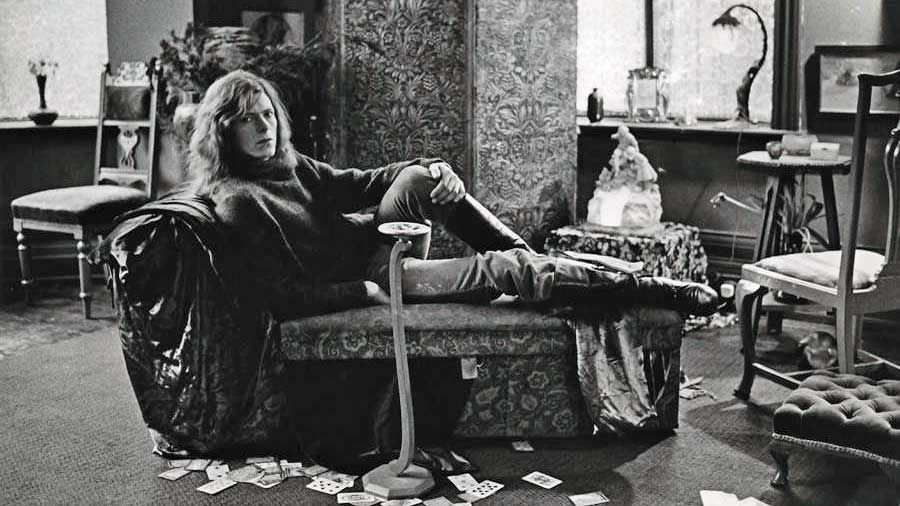 David Bowie in his apartment at Haddon Hall Beckenham Kent England in 1970