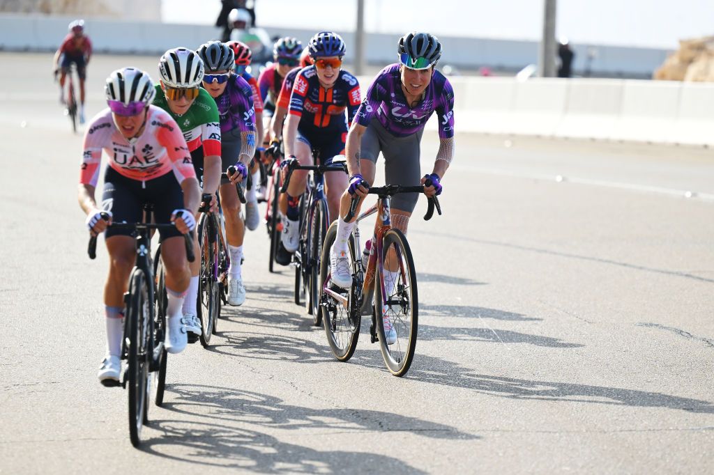JEBEL HAFEET UNITED ARAB EMIRATES FEBRUARY 08 Mavi Garcia of Spain and Team Liv AlUla Jayco competes in the breakaway during the 3rd UAE Tour Women Stage 3 a 152km stage from Al Ain Qasr Al Muwaiji to Jebel Hafeet 1031m UCIWWT on February 08 2025 in Jebel Hafeet United Arab Emirates Photo by Tim de WaeleGetty Images