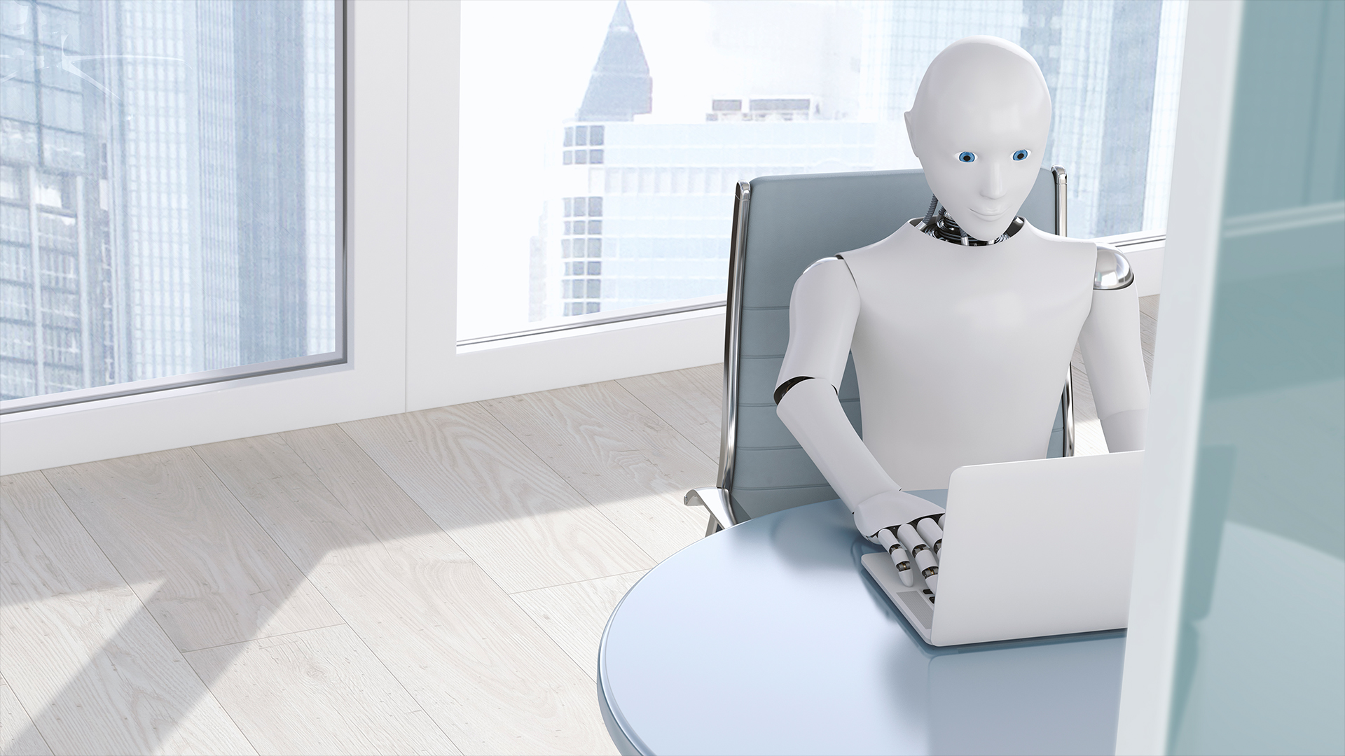 Watch this eerily silent vision of the future — where offices are filled with weird‚ AI-powered robots