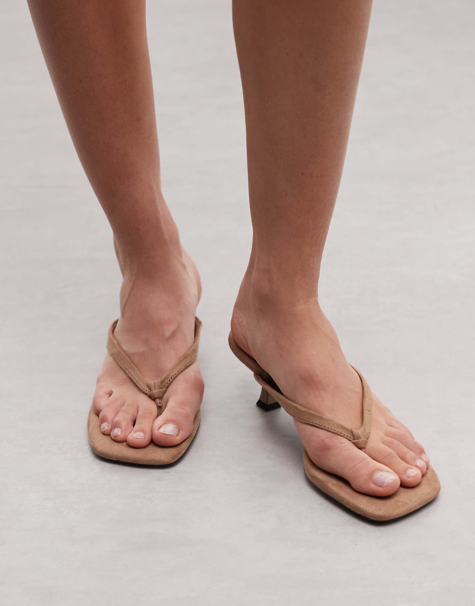 Asos Design Havana Toe Thong Kitten Heel Sandals in Taupe Suedette