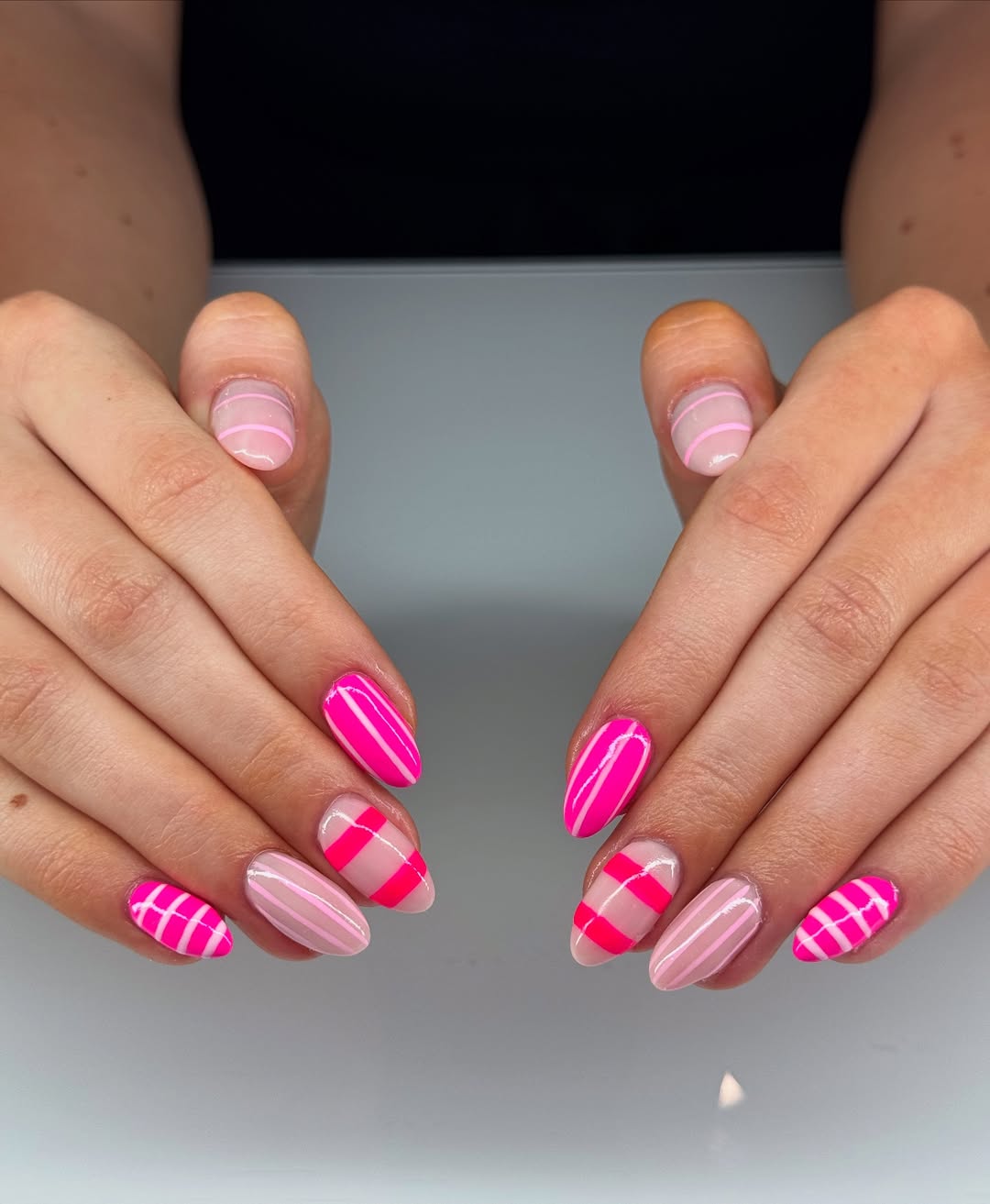 pink striped nails