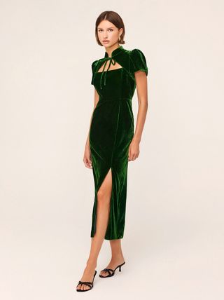 Carmella Green Velvet Midi Dress