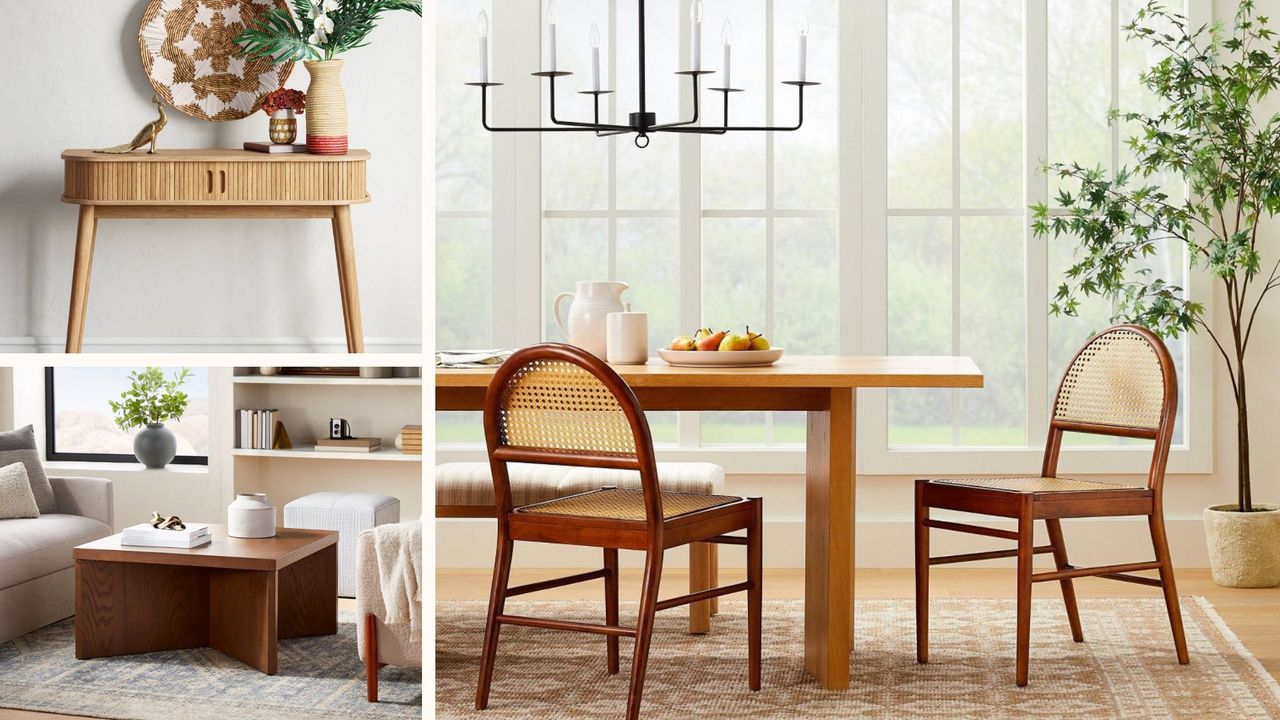 Three of the best Target furniture pieces on a collage background.