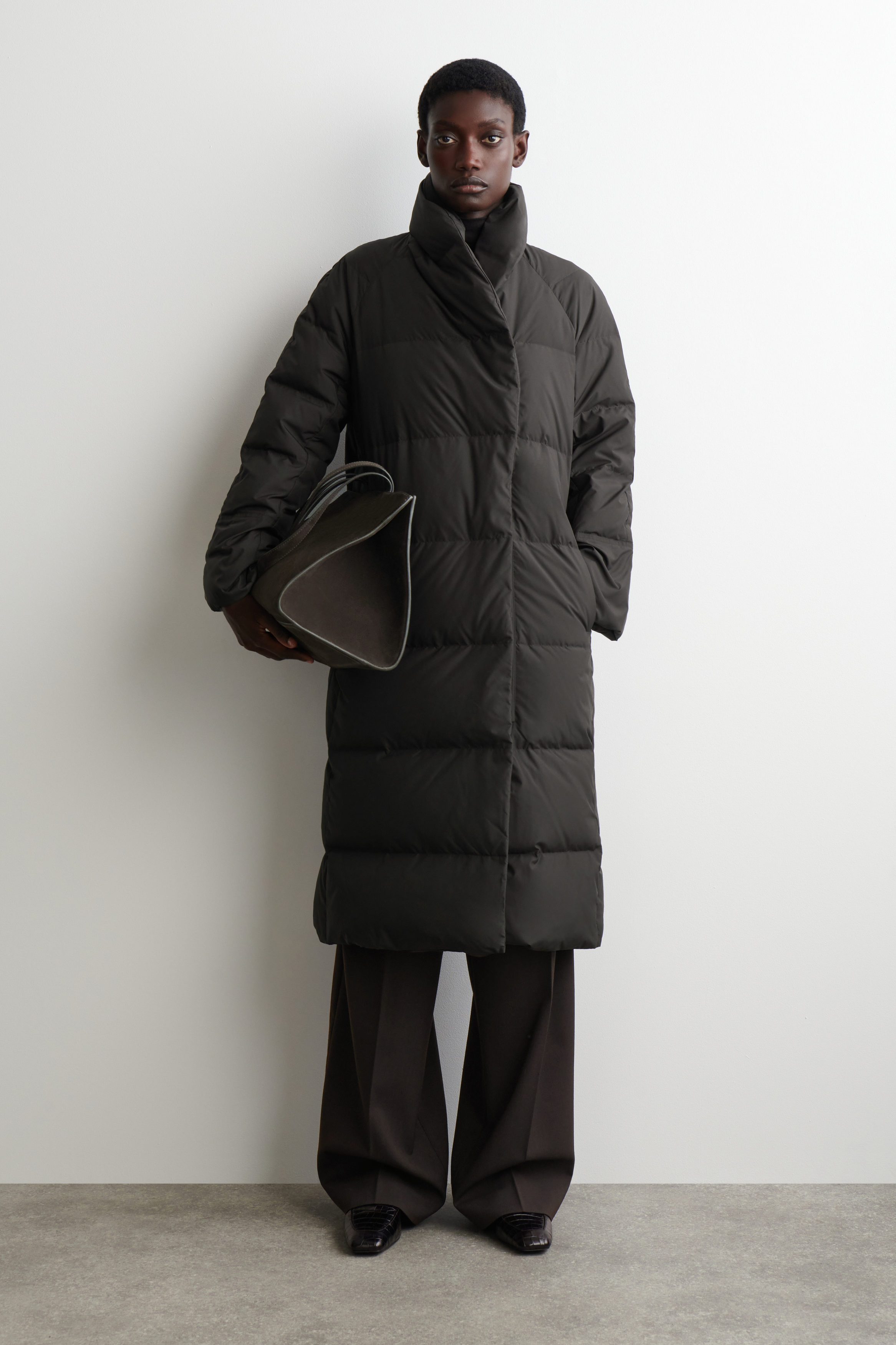 Shawl-Collar Quilted Down Long Coat