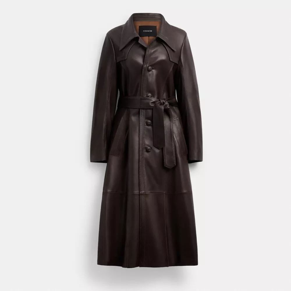 Single Breasted Leather Trench Coat