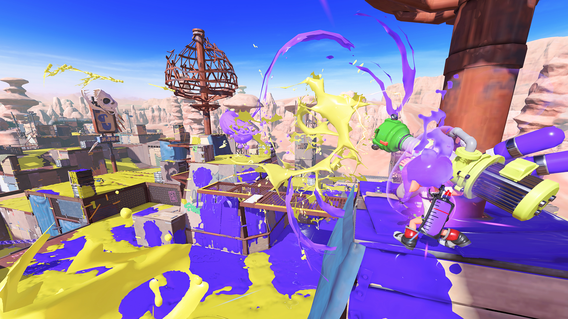 Splatoon 3 trailer screenshot, ink-splattered setting