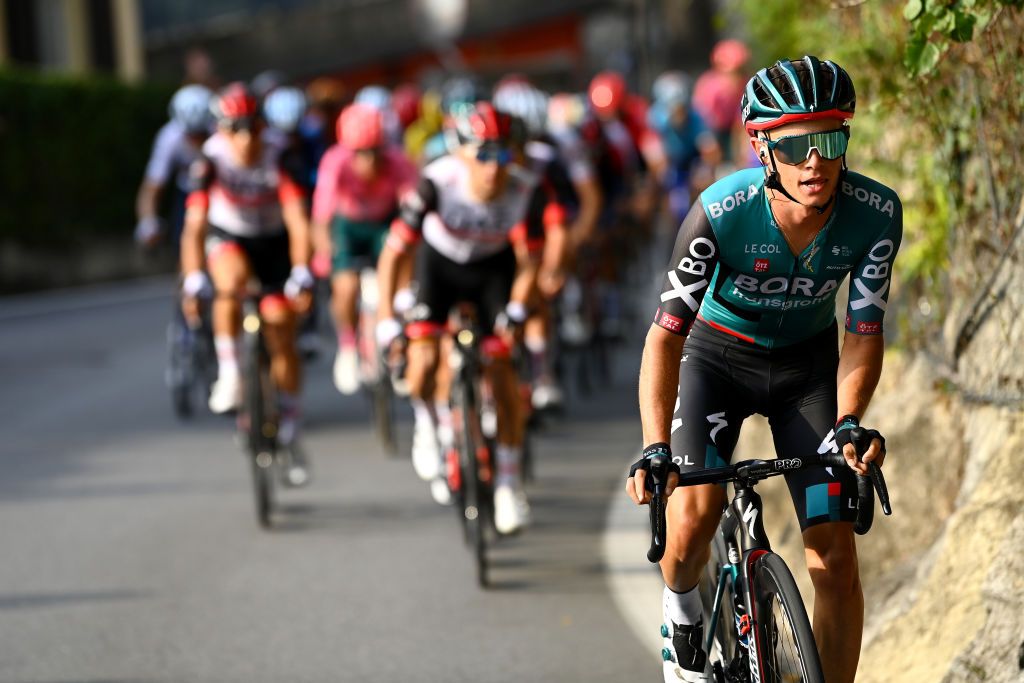 COMO ITALY OCTOBER 08 Matteo Fabbro of Italy and Team Bora Hansgrohe attacks during the 116th Il Lombardia 2022 a 253km one day race from Bergamo to Como iLombardia on October 08 2022 in Como Italy Photo by Tim de WaeleGetty Images