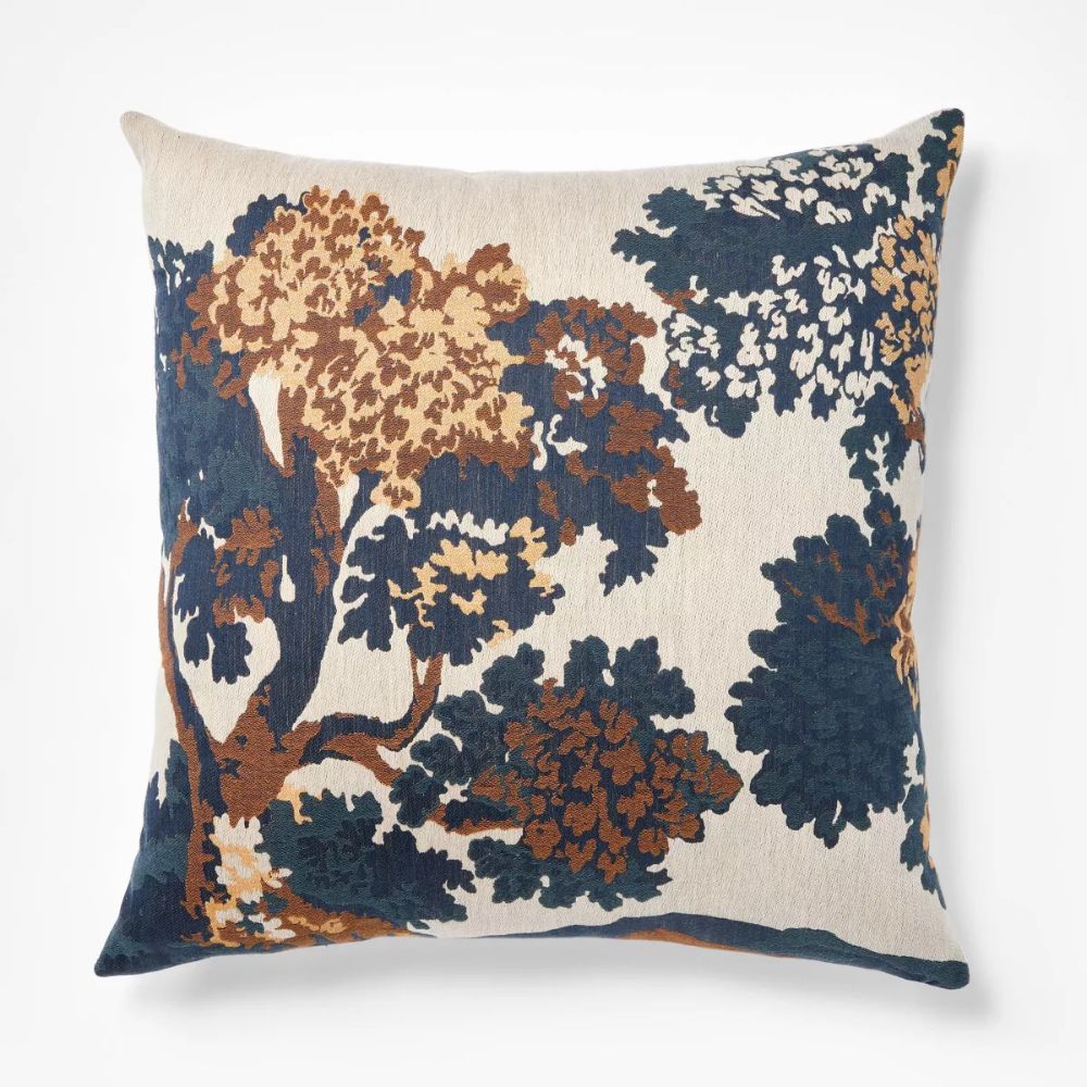 Cream Navy Olive Jacquard Tree Pillow