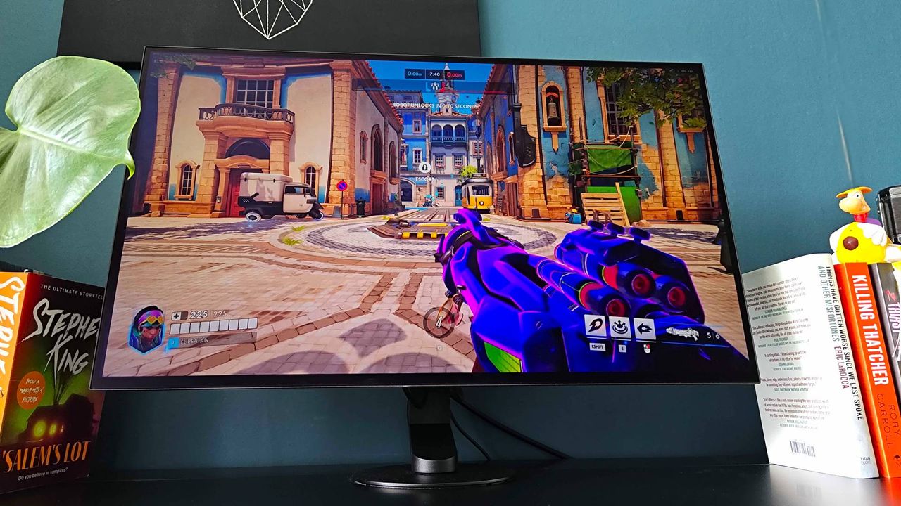 Sony Inzone M10S II monitor with Overwatch 2 gameplay on screen with player set as Pharah.