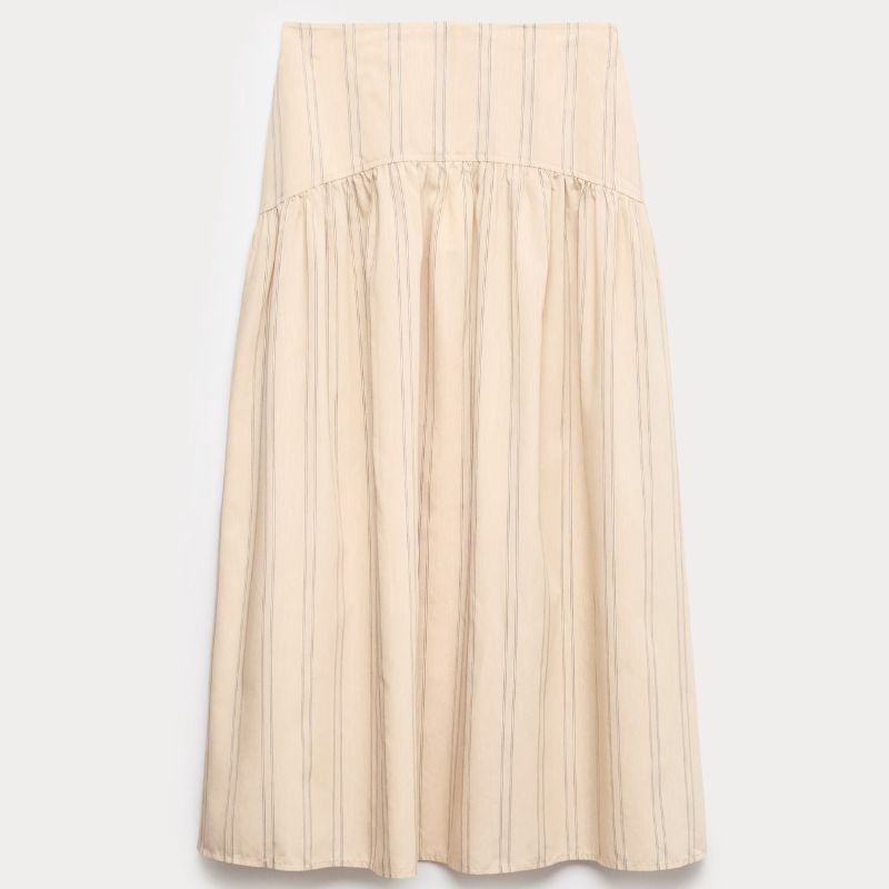 M&amp;amp;S, Striped Midaxi Circle Skirt With Cotton