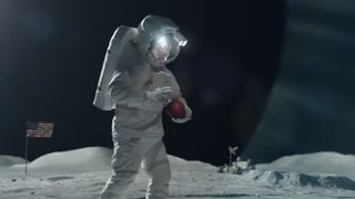 NFL star Tim Tebow plays football on the moon in a 30-second T-mobile ad for Super Bowl XLVIII.