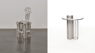 ‘Aluminium Cast Connection’ chair, by Sheyang Li. ‘Kaleidoscope’ side table, by Jialun Xiong. 