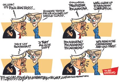 Political cartoon U.S. Trump Elizabeth Warren presidential campaign 2020 pocahontas