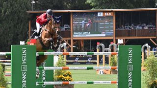 Marilyn Little and La Contessa jumping a fence