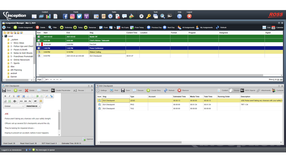 Ross Inception Ross Video Ships Latest Version of Inception NRCS | TV Tech