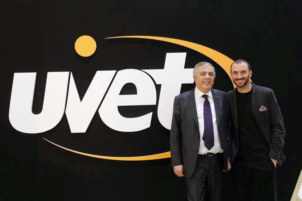 Luca Patan&egrave;, president of Gruppo Uvet, and Kometa Cycling Team's Ivan Basso