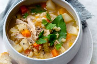 Meals under 300 calories: Hearty root and barley soup