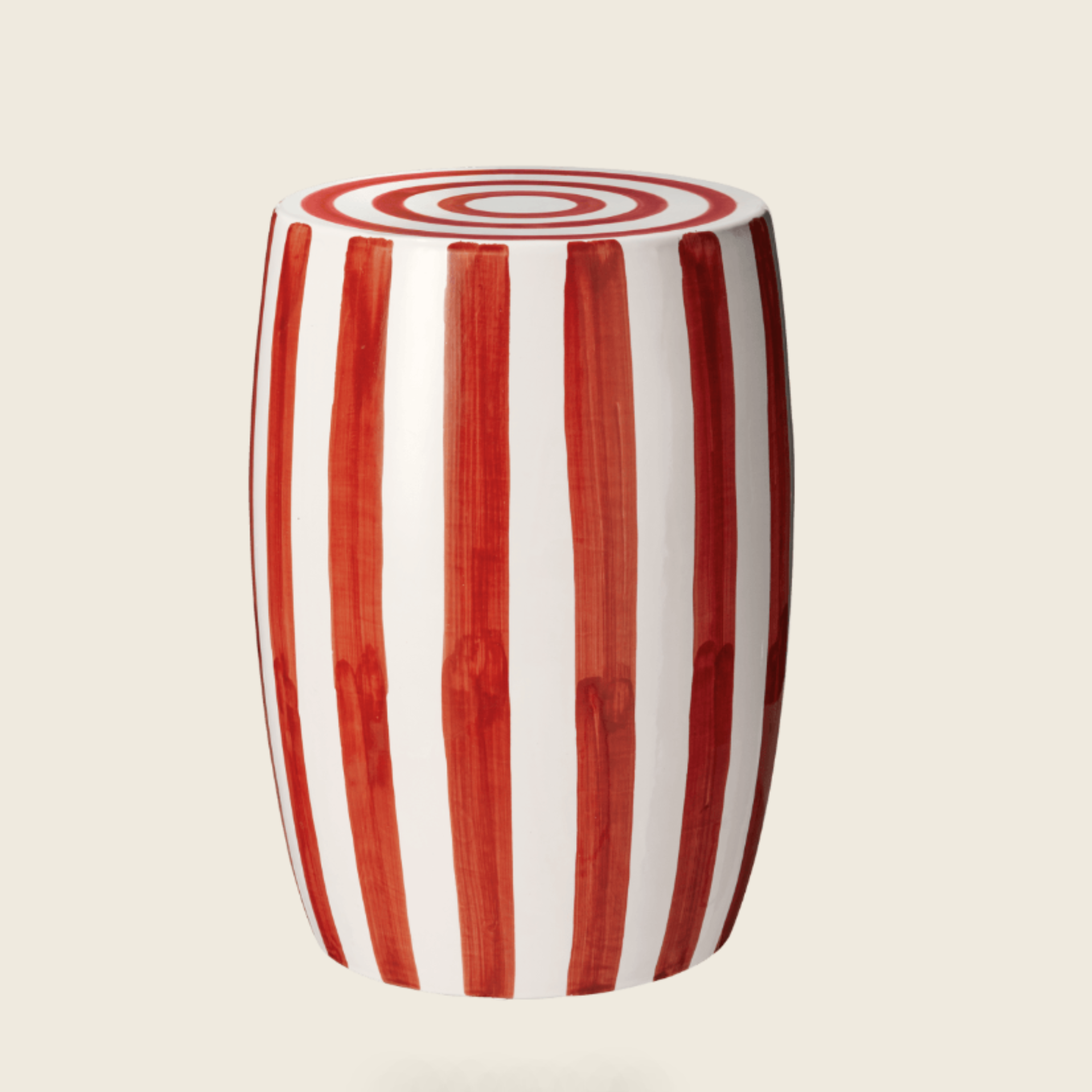 product shot of red and white ceramic stool