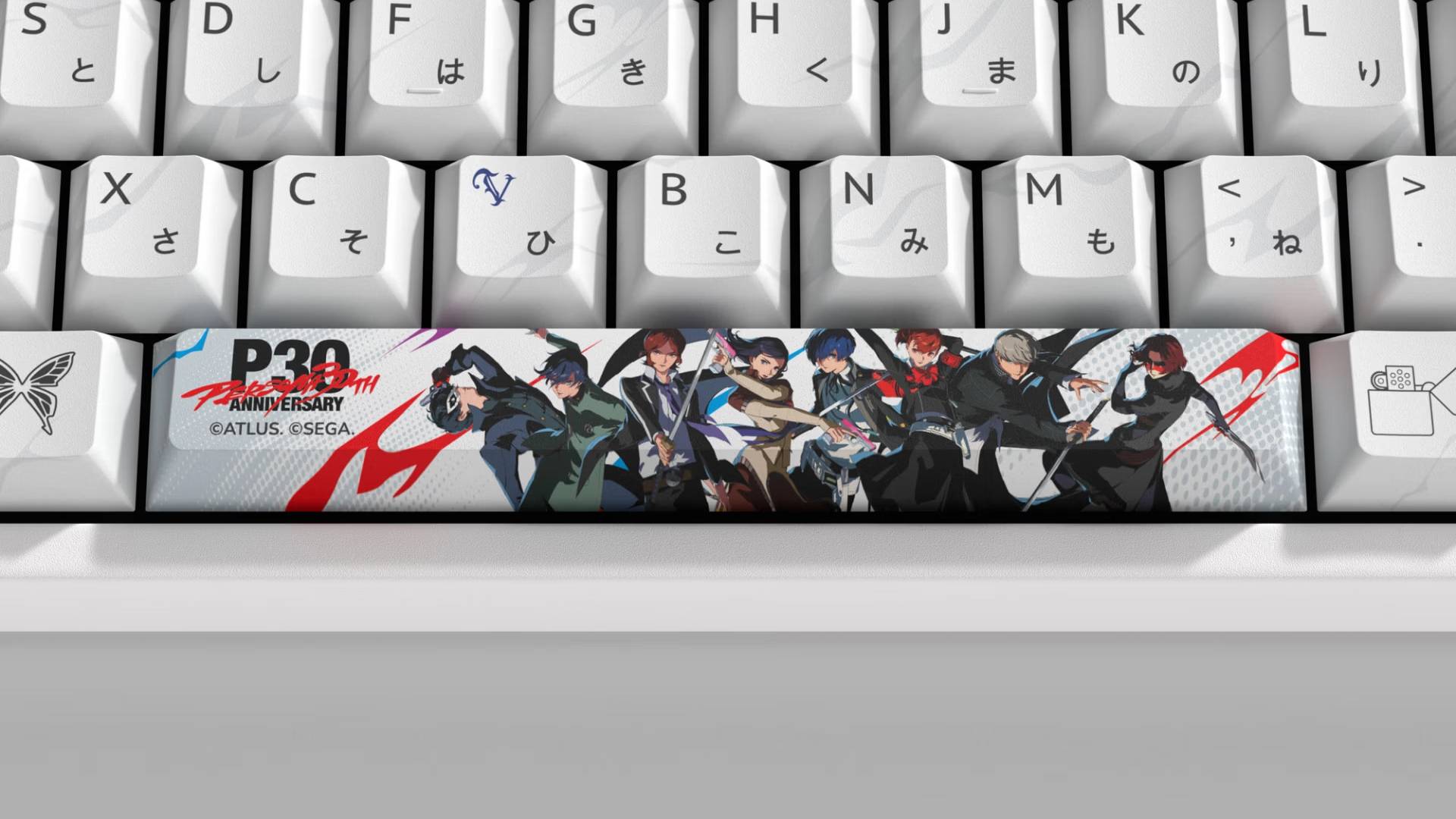 Close up of the spacebar as part of the Persona 30th Anniversary HYTE keycaps set.