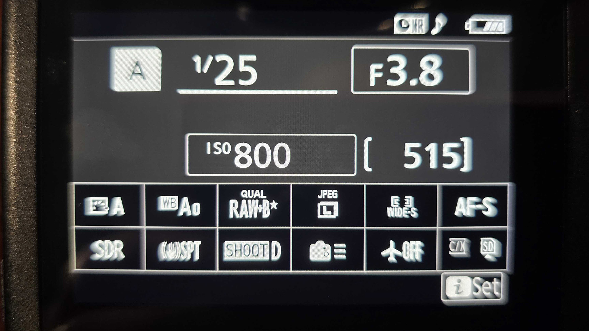 The typical baseline settings for each shot before adjustments